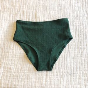 Dark Green Textured High Wasted Bikini Bottoms